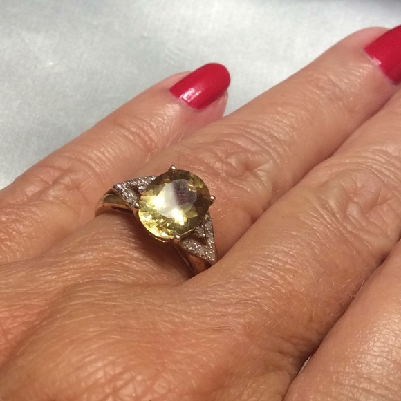 😍14 Kt Gold Limon Quartz & Diamond Ring😍 - Picture 8 of 8